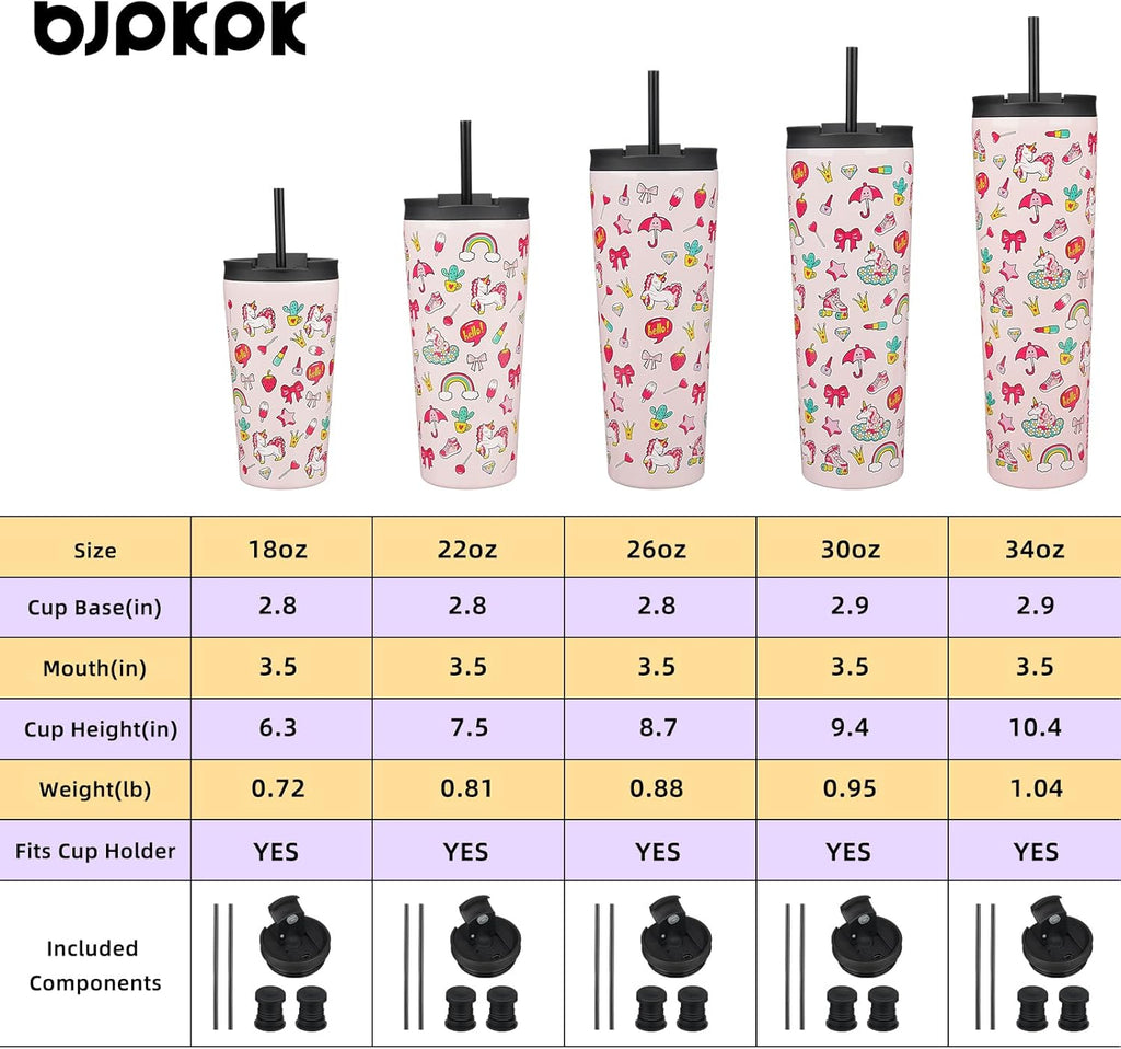 BJPKPK 18oz Insulated Tumbler With lid And Straw Stainless Steel Tumblers Travel Coffee Mug Reusable Thermal Cup,Unicorns