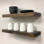 URBANDI, Rustic Floating Shelves, Set of 2, Hidden Bracket, Solid Wood, Heavy Duty, Wall Mounted Shelves, (Dark Brown, 36Wx6D)