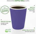 Restaurantware 8 Ounce Double Wall Disposable Coffee Cups, 500 Insulated Royal Purple Paper Tumblers with Ripple Wall Design, Lids Sold Separately for Hot Drinks like Tea, Hot Chocolate, and More