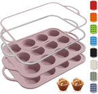 2 Packs 12 Cups Silicone Muffin Pan with Metal Reinforced Frame Regular Size Cupcake Pan Tray Egg Bites Silicone Circle Cookie Molds Muffin Tin Tart Pans Baking Sheet Set for Breakfast Sandwiches