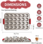 Mini Muffin Pan, 24 Tin Cupcake Pan, Nonstick Small Muffin Tray with Silicone Grip Handles, Durable Mini Cheesecake Cup Cake Pans for Baking, 2-PACK,Gold