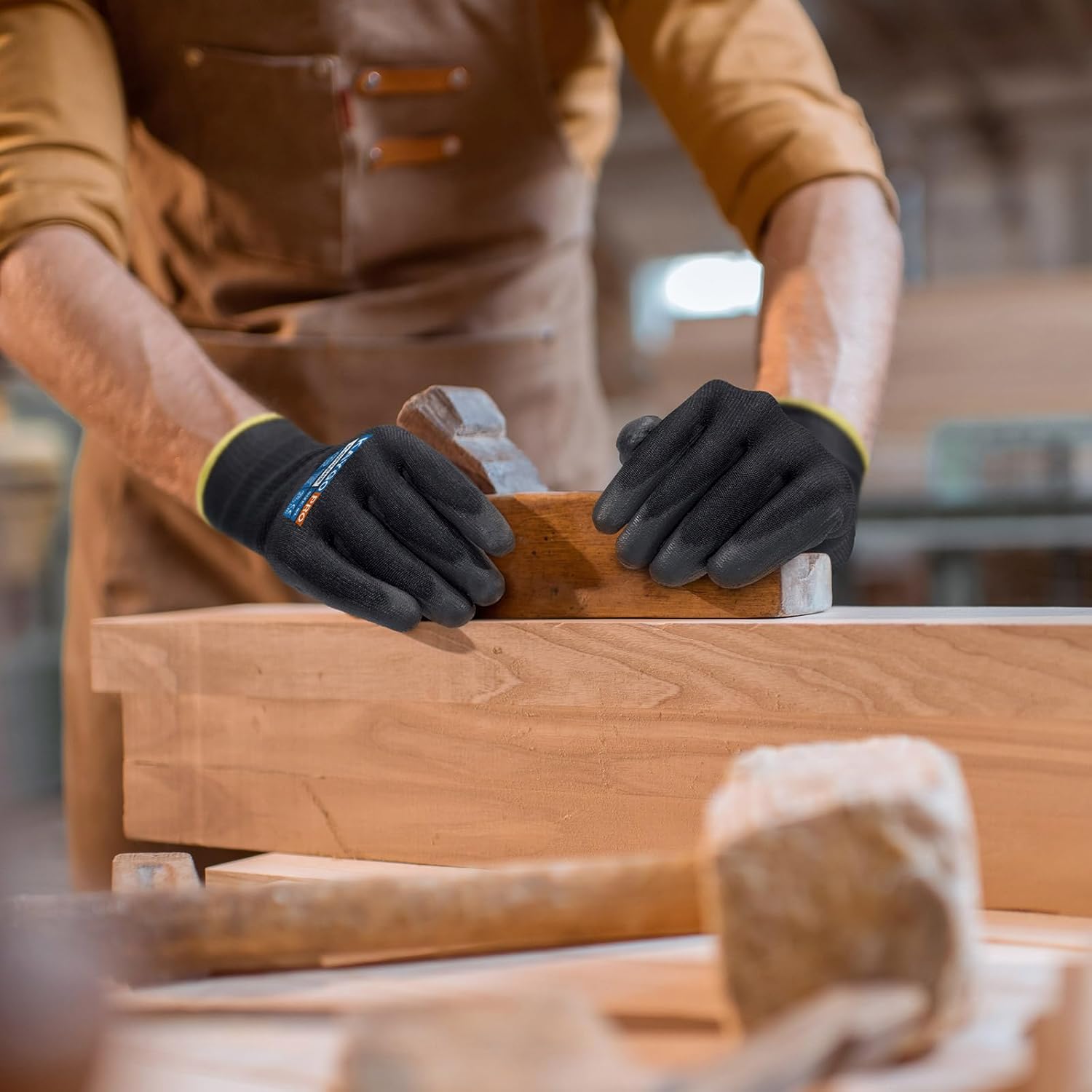 KAYGO Cut Resistant Gloves PU Coated, 12 Pairs Safety Work Gloves with full fingers Touchscreen for Men and Women, ANSI Cut Level A2, Ideal for General Duty Work KG11P, Black,L