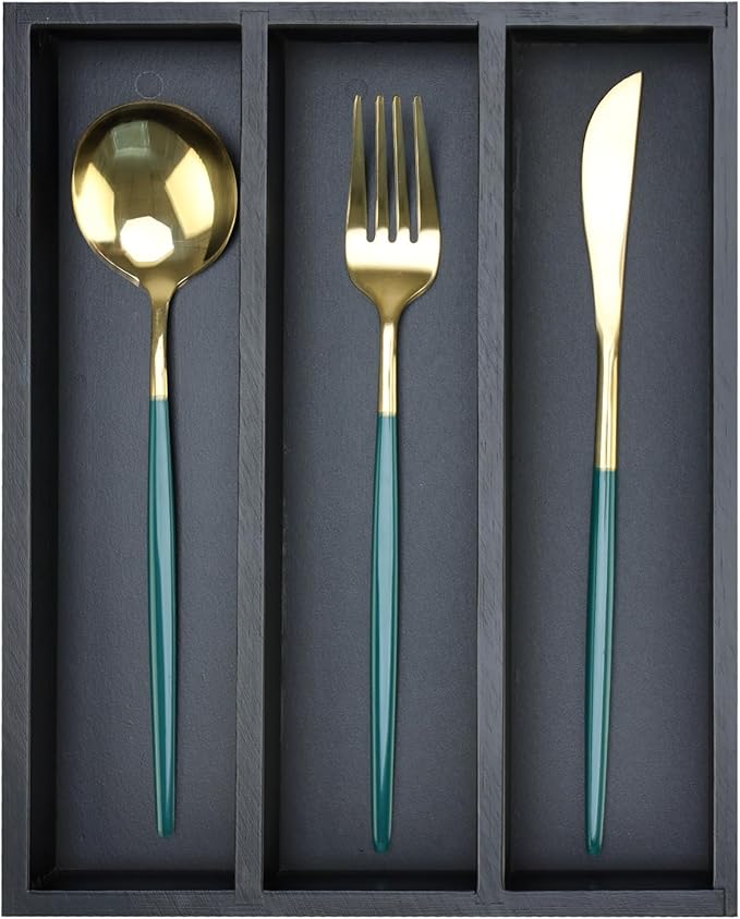 Small Silverware Drawer Organizer Kitchen Utensils Bamboo Cutlery Tray Narrow Flatware Organizer For Drawer Skinny Spoon Fork Holder Drawers Slim Silverware Tray Black Flatware Cutlery Organizer