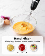 Sangcon Immersion Blender Handheld, 3-in-1 Hand Blender Electric, 400W Handheld Blender, Stainless Steel Blade Stick Mixer with Whisk, Milk Frother Attachments - Black