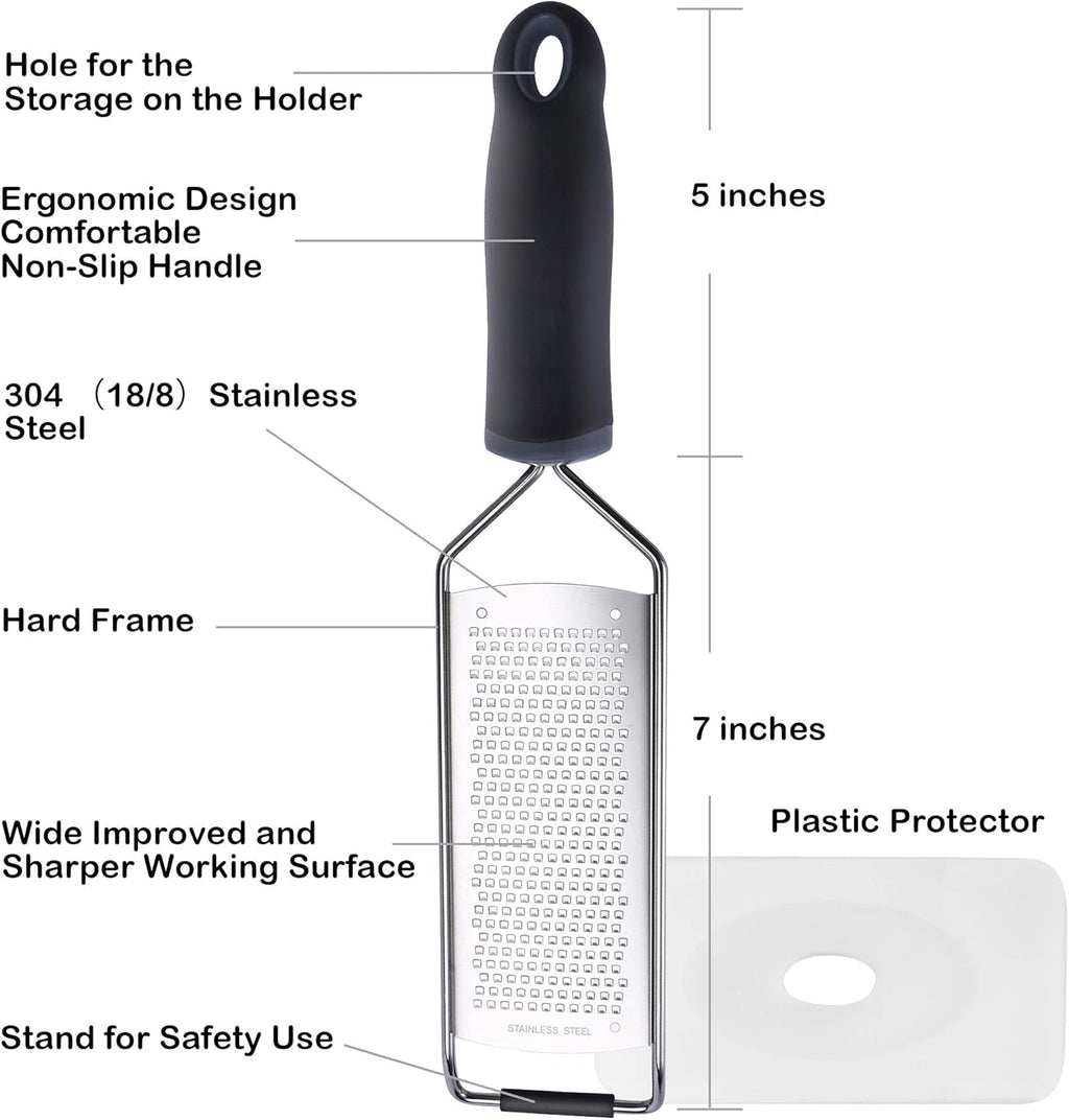 Stainless Steel Cheese Grater, Ergonomic Soft Handle Lemon Ginger Potato Zester with Plastic Cover