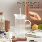 KEMORELA 2PCS Glass Tumbler with Lid and Straw - 24oz Ribbed Drinking Cups with Straw & Lid, Iced Coffee Cups - Reusable Glass Tumblers for Tea, Juice, Bubble Tea