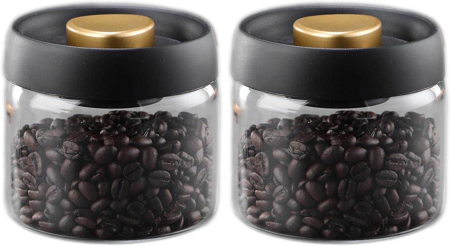 LOEZ Coffee Bean Storage Container Airtight, Lid Sealed with Press-Down Vacuum, Borosilicate Glass Coffee Canister for Ground Coffee, Tea, Beans, Spices (2 x Small - Clear)