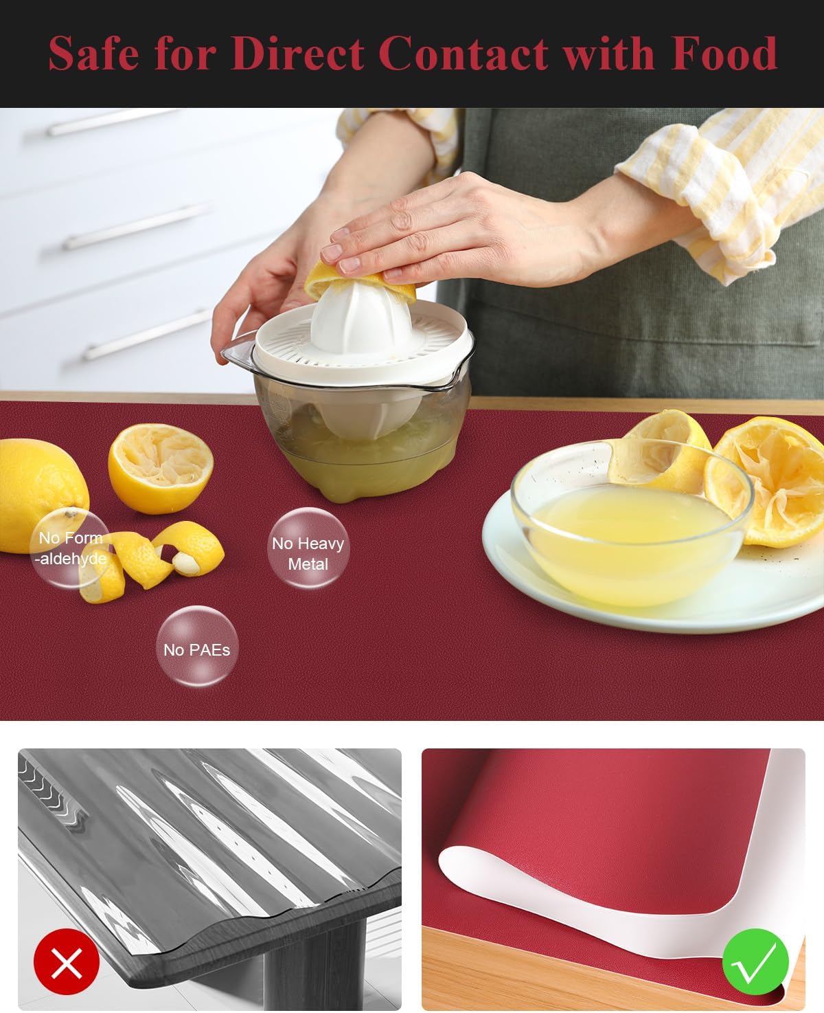 Wine Red Plastic Table Cover Protector, 36" x 60" Waterproof Easy Flat PVC Desk Pad Mat, 1.5mm Thick Rectangle Vinyl Table Top Protector for Dining Room Table, Office, Dresser