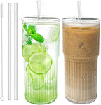 Glass Cups with Lids and Glass Straws, High Borosilicate 20OZ Tumblers (2Pcs) for Coffee, Tea, Juice, Smoothies, Hot/Cold Drinks at Home, Office