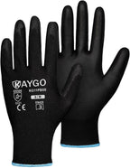 KAYGO Safety Work Gloves PU Coated,60 Pairs KG11PB Seamless Knit Glove for Men and Women, with Smooth Grip on Palm and Fingers, Ideal for General Duty Work (Medium, Black)