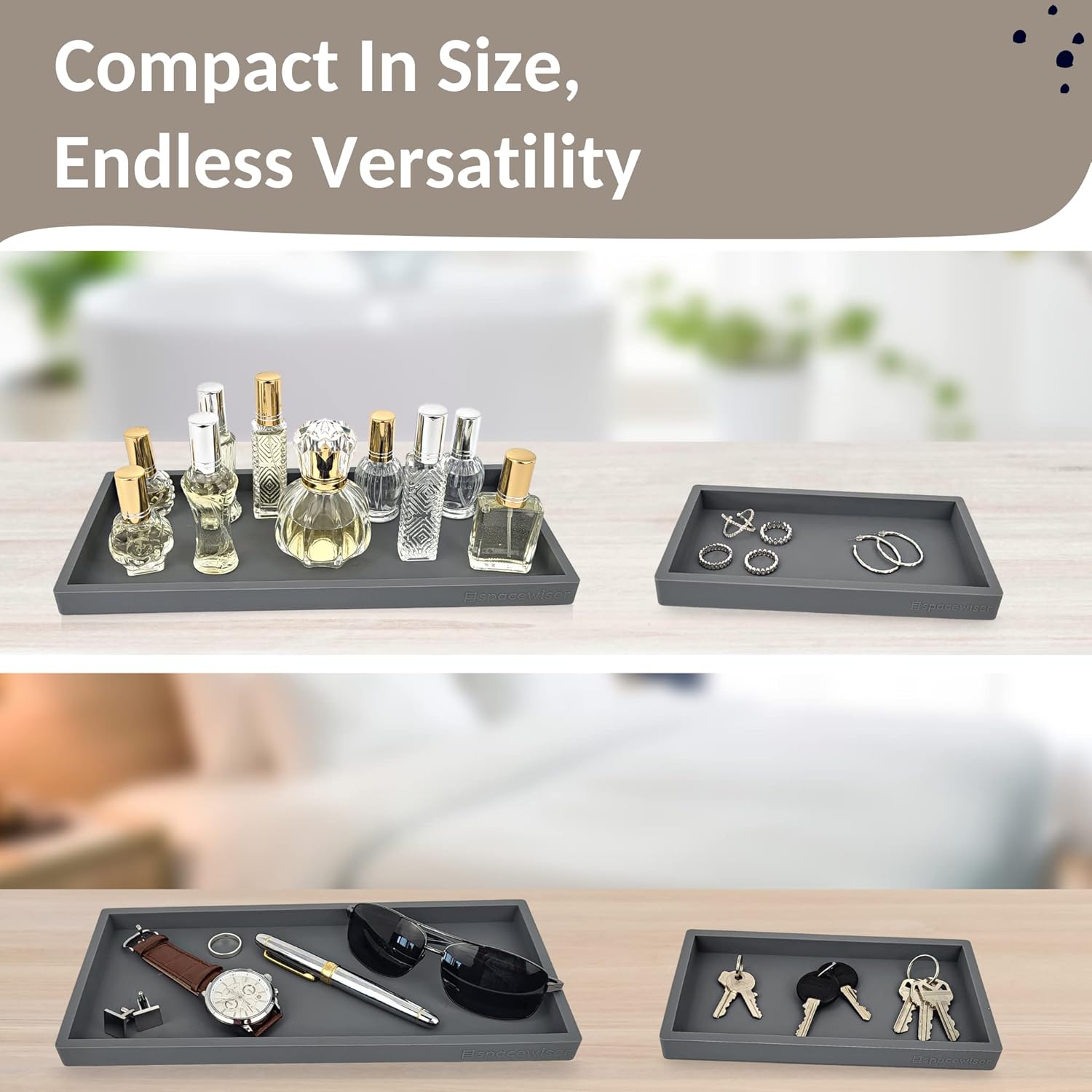 Countertop and Vanity Tray - 2 PC (11” and 7”) Shatterproof Silicone Kitchen and Bathroom Trays for Counter, Kitchen Soap Dispenser Tray, Vanity Trays for Bathroom, Perfume Key Tray