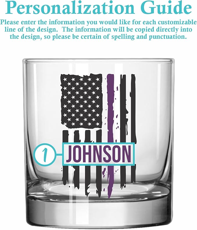 Blue Ridge Mountain Gifts - Thin Purple Line Whiskey Glass - Personalized Security Professional Glass, Security Officer Appreciation, Purple Line Merch, Custom Barware