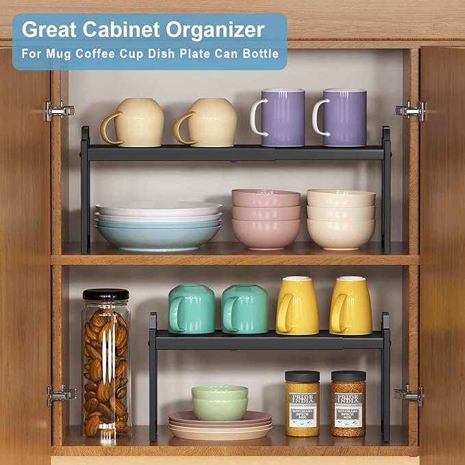 Narrow Expandable Cabinet Shelf Organizer 5.51" Width, Kitchen Counter Storage Shelves Spice Racks, Small Cupboard Countertop Tabletop Shelves Organizers, Expandable Adjustable Stackable, Load 30LBS