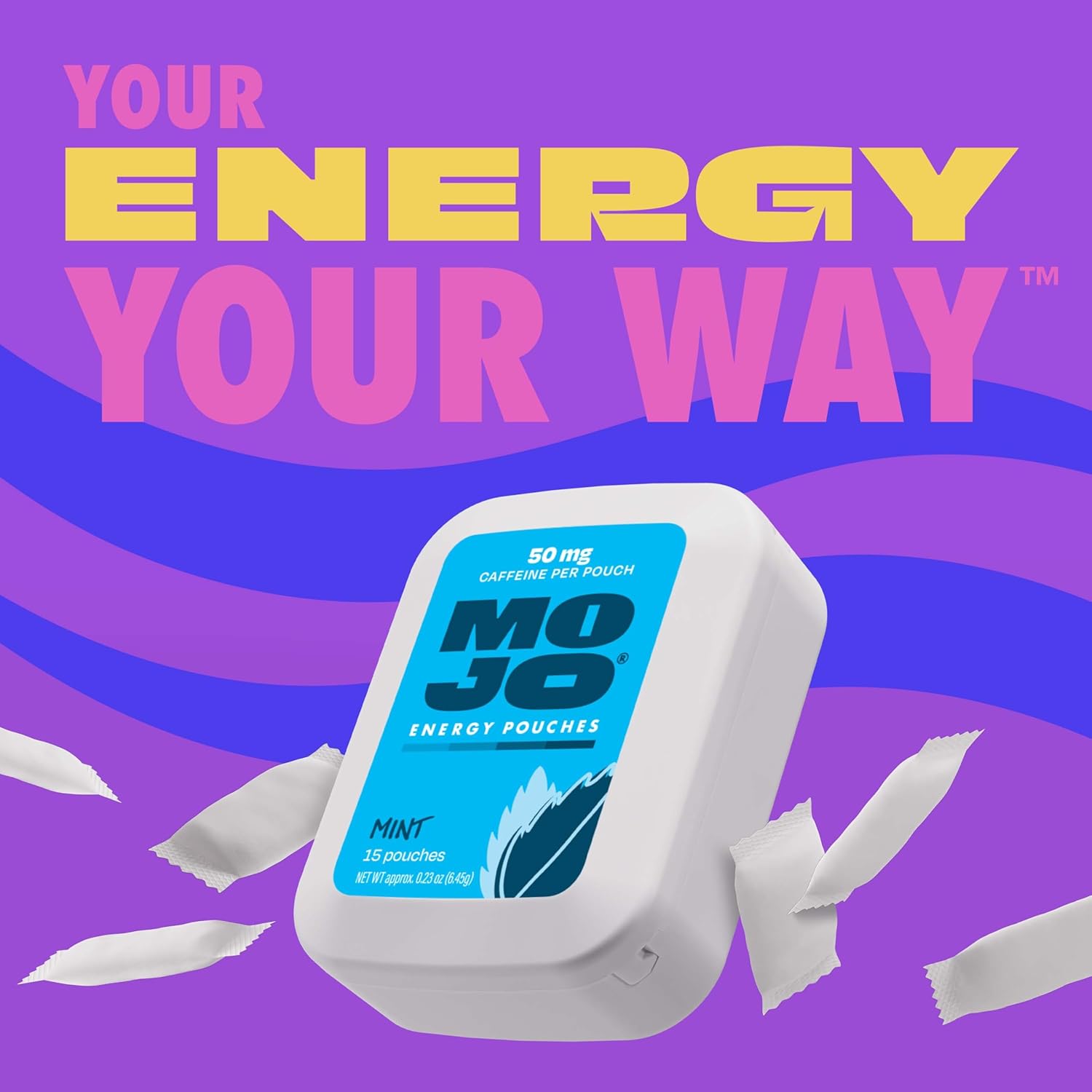 MOJO Energy Pouches Mint Flavor, 50 mg per Caffeine Pouch, 15 Pouches, 5-Pack