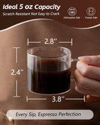 5 OZ Espresso Cups with Handle, Clear Espresso Shot Glass Set of 6, Small Double Espresso Accessories for Espresso Machine Coffee Bar