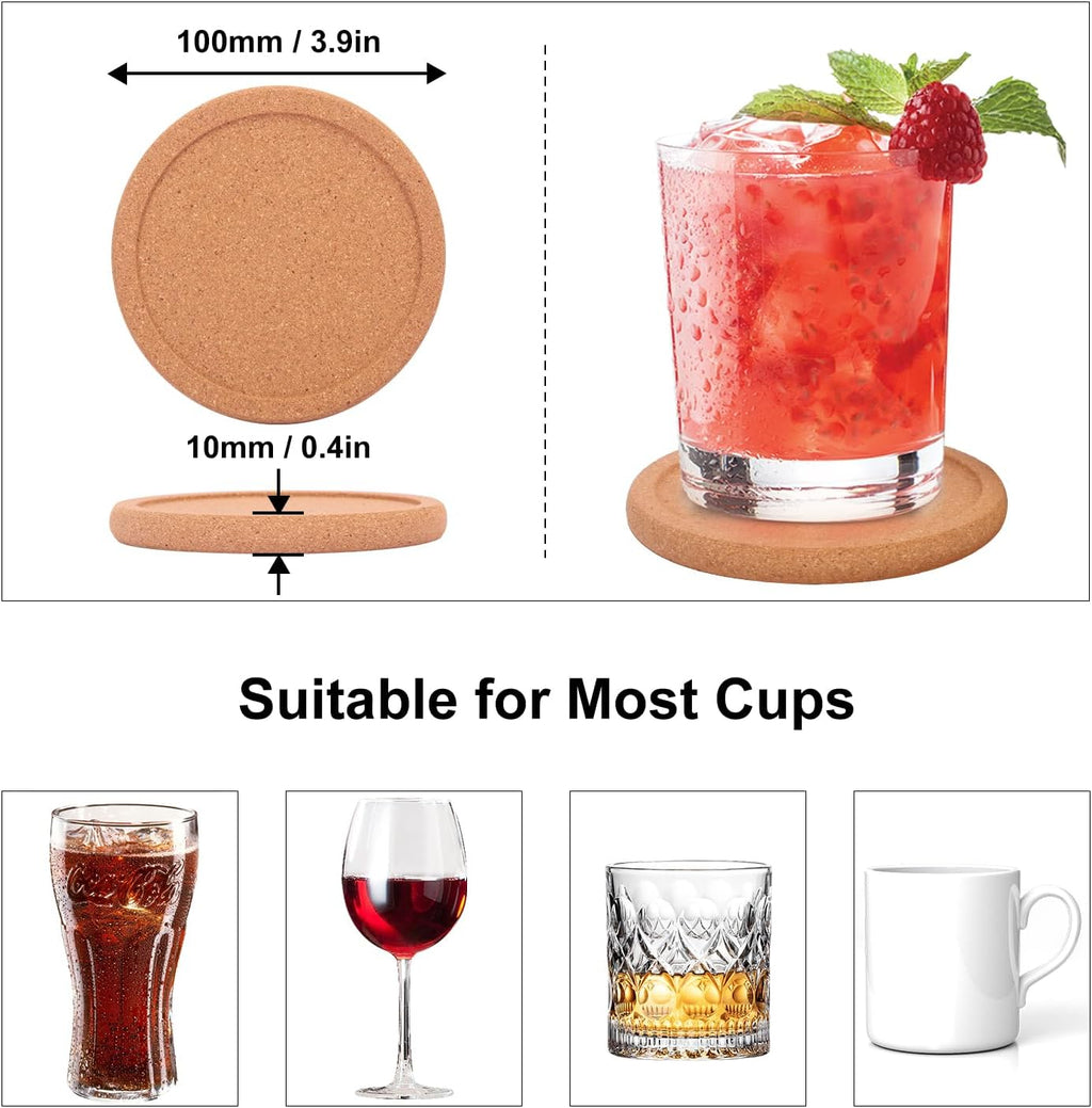 60 Pack 4 Inch Round Cork Coasters with Lip, Absorbent Cork Coasters for Drinks, Crafts, DIY Projects Wine Glass, Mug, Coffee Cup, Plants and General Use