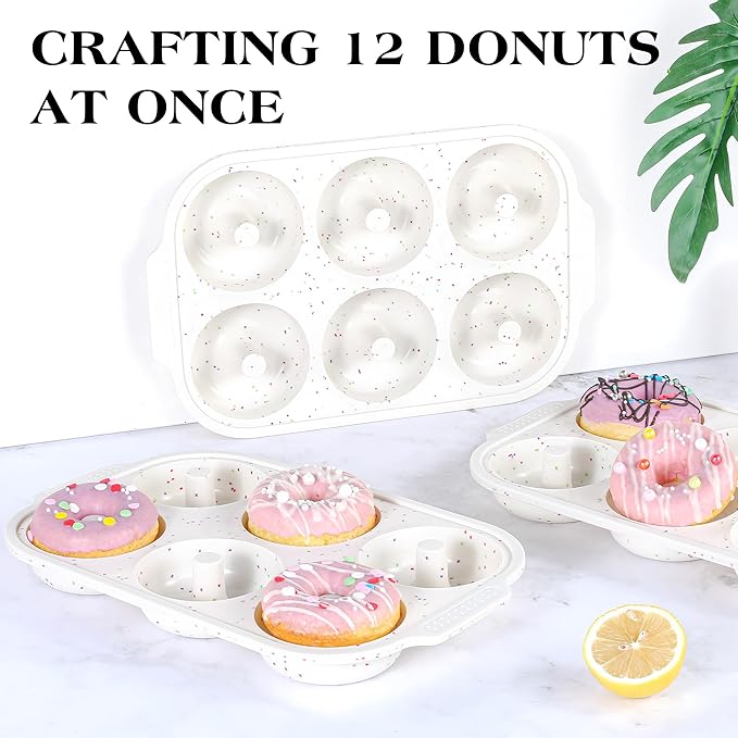3 Pcs Silicone Donut Pan for Baking with Metal Reinforced Frame Nonstick 6 Cavity Donut Molds Doughnut Tray 3.25 Inch Large Bagel Molds (Cream)