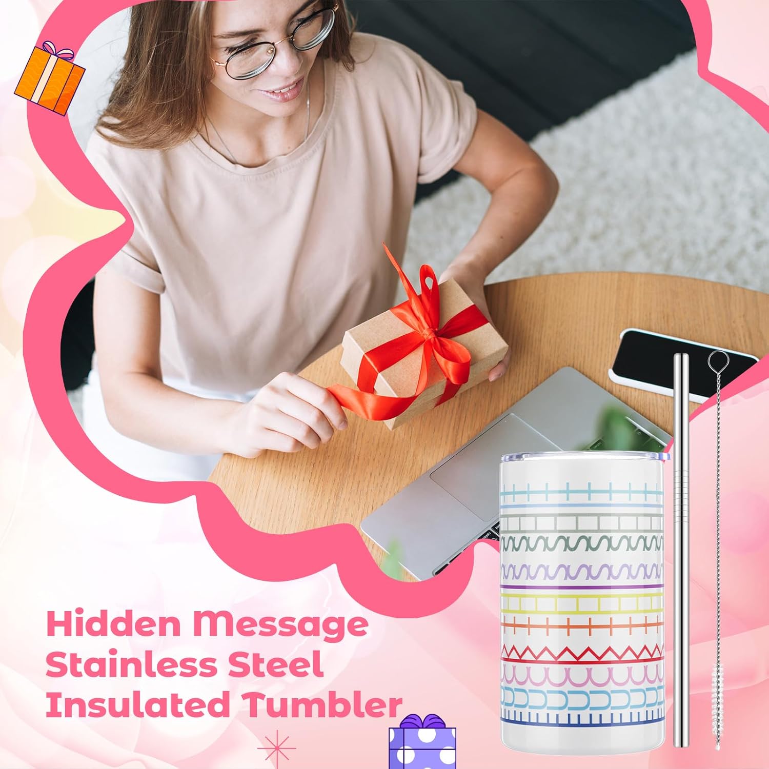 Geiserailie Hidden Message Tumbler Coffee Travel Insulated Mug Skinny Tumbler with Lid and Straw Gift Cup for Bestie Friend Coworker(12 oz)