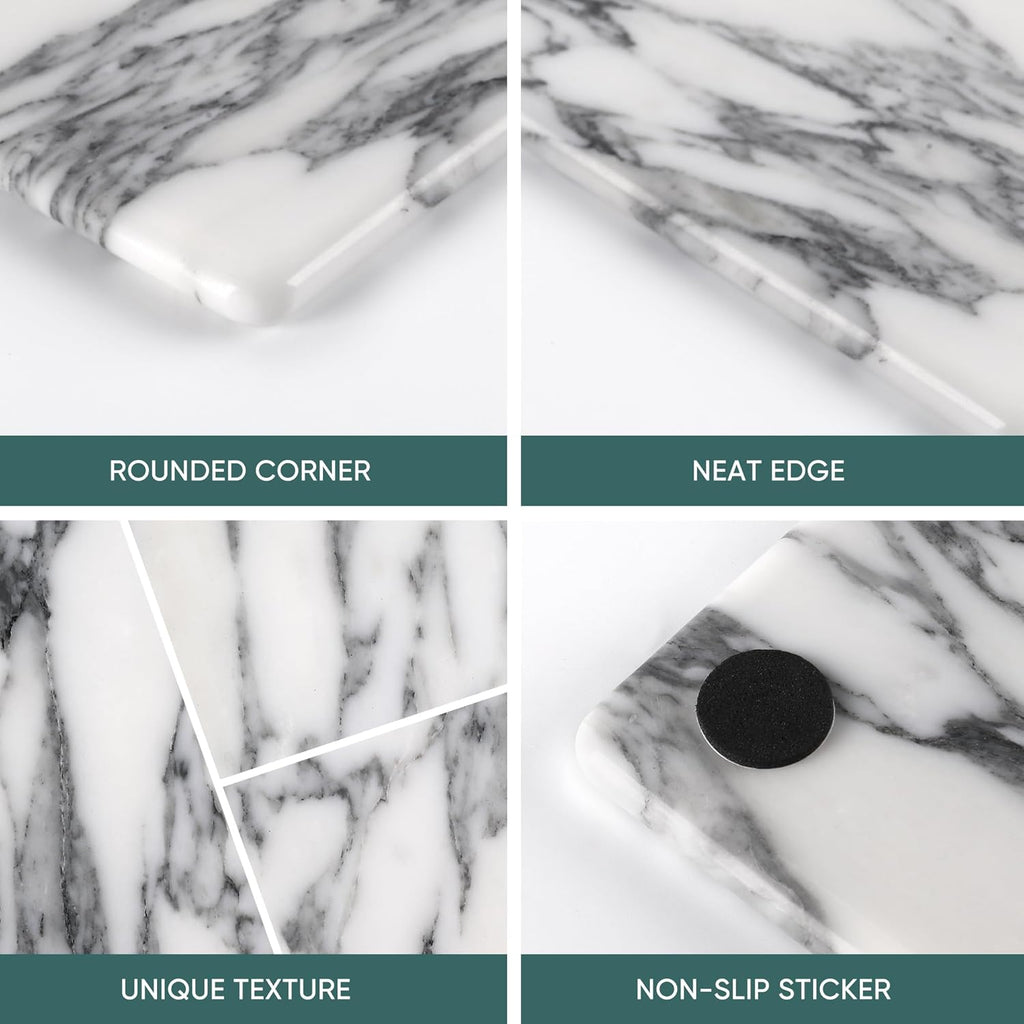 Koville Italian Natural Marble Cutting Board for Kitchen Pastry Bread Macaron Display, 12" x 8" Real Stone Slab Marble Cheese Board for Counter, Bathroom Perfume Tray Candle Plate (Arabescato)