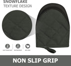 1 Pair Short Oven Mitts, Heat Resistant Silicone Kitchen Mini Oven Mitts for 500 Degrees, Non-Slip Grip Surfaces and Hanging Loop Gloves, Baking Grilling Barbecue Microwave Machine Washable (Gray)
