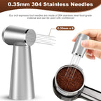 WDT Espresso Distribution Tool, 0.35mm 8 Needle Coffee Stirrer with 8 Extra Needles, 304 Stainless Steel, Aluminum Alloy Handle with Stand, Barista Espresso Whisk Tool (Metal Silver)