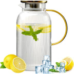 68 oz/2 Liter Glass Pitcher with Lid,Hand Blown Glass Water Pitcher for Cold Brew Coffee,Hot Water, Milk, Modern Vertical Stripes Iced Tea,Father's Day Gifts