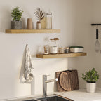 Floating Shelves for Wall, 31.5" W x 6.7" D x 1.5" H, Wooden Wall Mounted Display Shelves with Invisible Brackets for Living Room, Bedroom, Bathroom, Kitchen Decor and Storage, Set of 2, Oak