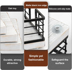 Wican Guest Towel Holder Tray for Bathroom, Oak and Iron Napkins Holder for Powder Room Dinning Table Wooden Basket for Disposable Paper Hand Towels Black and Farmhouse White