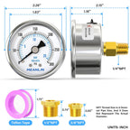 MEANLIN MEASURE 0~300Psi Dry Pressure Gauge Stainless Steel 1/4" NPT 2" FACE DIAL Waterproof for Air Compressor Air Regulator Water Filter Center Back Mount, with 1/2" NPT and 3/8" NPT Hex Bushing