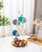 Gold Mug Holder & Mug Tree for Countertop, Decorative Bird Mug Rack for Counter Large Mugs with Nest Storage Basket, Coffee Cup Stand for Coffee Bar Accessories & Jewelry