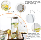 hjn Glass Water Pitcher with Lid Glass Carafe with Handle, Fridge Water Jug for Cold or Hot Beverages, Iced Tea, Milk, Juice 1500ml/51oz & bamboo lid