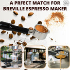 Espresso Portafilter 54mm Bottomless - Compatible with Breville Duo-temp, Infuser, Bambino, Barista Express, Barista Touch, and Barista Pro Espresso - Stainless Steel Filter Basked Included