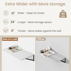 Dreamland Deep Floating Shelves for Wall, White Wood Wall Mounted Shelves, Large Floating Shelf 12 * 24 inchSet of 2 for Bookshelf Living Room Bedroom Home Office Bathroom