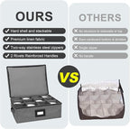 Mug Storage Box with Dividers, China Storage Containers for Tea Cups and Coffee Mugs with Zipper Lid and Rivet Reinforced Handles, Hard Shell and Stackable (Black)