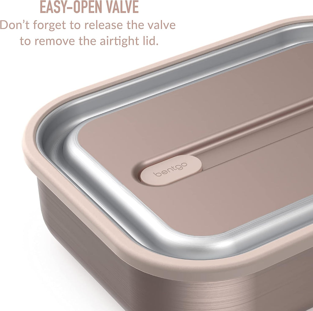 Bentgo MicroSteel Leak-Proof Lunch Box - Microwave-Safe, Oven-Safe, Bento-Style Container with Removable Divider, Airtight Lid, Sustainable Design, Odor & Stain Resistant (Rose Gold)