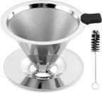 Pour Over Coffee Dripper with Cleaning Brush, Stainless Steel Cone Coffee Filter Fine Mesh Double Layer, Paperless Reusable Coffee Filter, Drip Cone Brew Coffee Strainer(SIZE:Medium)