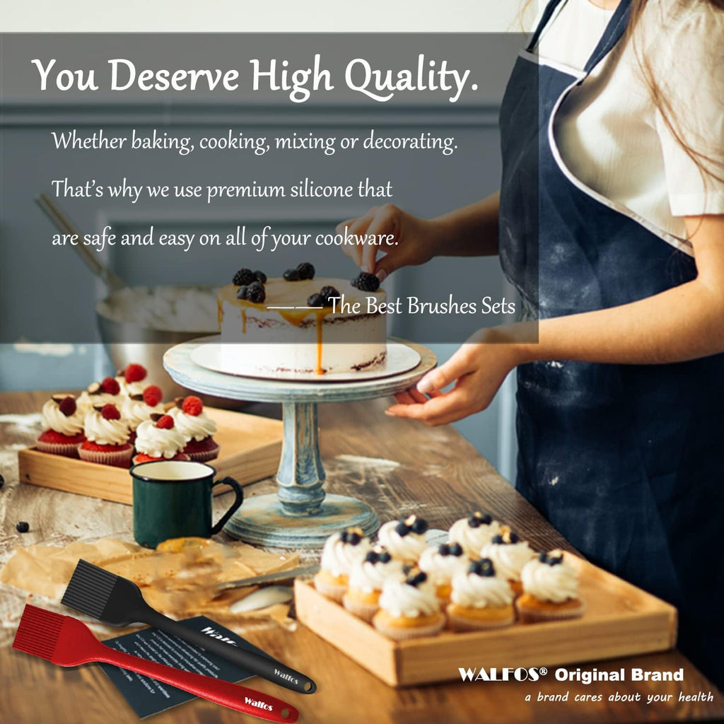 Walfos Silicone Basting Pastry Brush, Heat Resistant Small Basting Brush Set, Strong Steel Core and One-Pieces Design, Perfect for BBQ Kitchen Cooking, Desserts, BPA Free, 2 Pcs