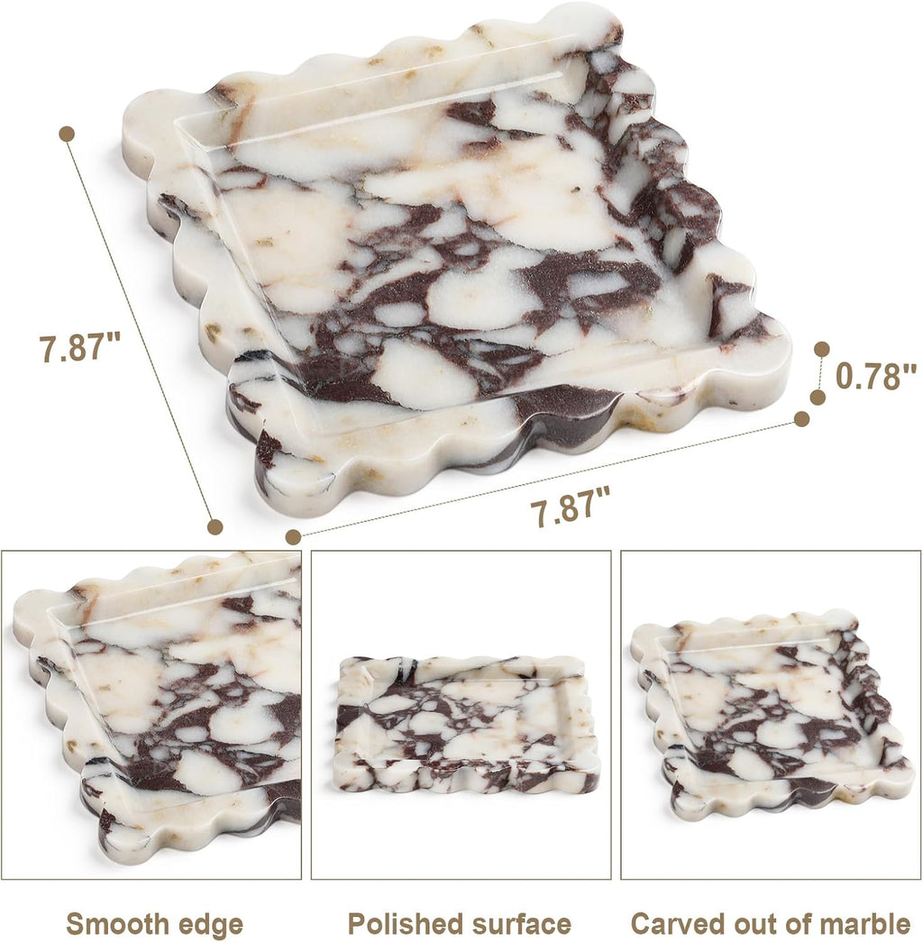 Natural Marble Vanity Tray - Moujings Genuine Marble Perfume Tray for Bathroom Decor, Stone Bathroom Vanity Organizer Tray for Kitchen Counter, Candles, Jewelry, Coffee, Makeup, Key
