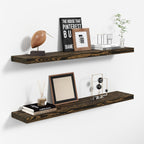 36'' Pine Wood Floating Shelves for Wall- Set of 2 - Rustic Wall Mounted Wooden Shelf for Stylish Home Décor (Dark Brown, 36x6.5x1.25)