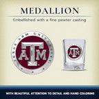 Heritage Pewter Texas A&M Square Shot Glass | Hand-Sculpted 1.5 Ounce Shot Glass | Intricately Crafted Metal Pewter Alma Mater Inlay