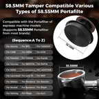 IKAPE 58MM Coffee Tamper Set 5 IN 1, Walnut Wood Espresso Tamper, Espresso Distributor, Tamper Base, Puck Screen, Cleaning Towel Set, Perfect for Everyday Use, Stylish, Functional Coffee Accessories