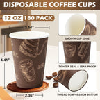 Coffee Cups 12 oz Paper Cups 180 Pack, Thickened Paper Coffee Cups Disposable 12 oz Coffe Cup, Hot/Cold Beverage Drinking Cup for Office, Home, Party