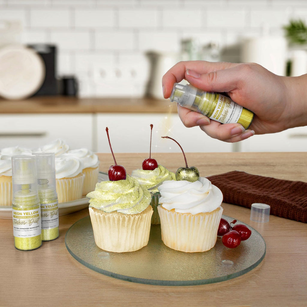 Bakell - Neon Yellow Tinker Dust (4g, 1x Mini Spray Pump) Edible Glitter for Food, Desserts, and Beverages!