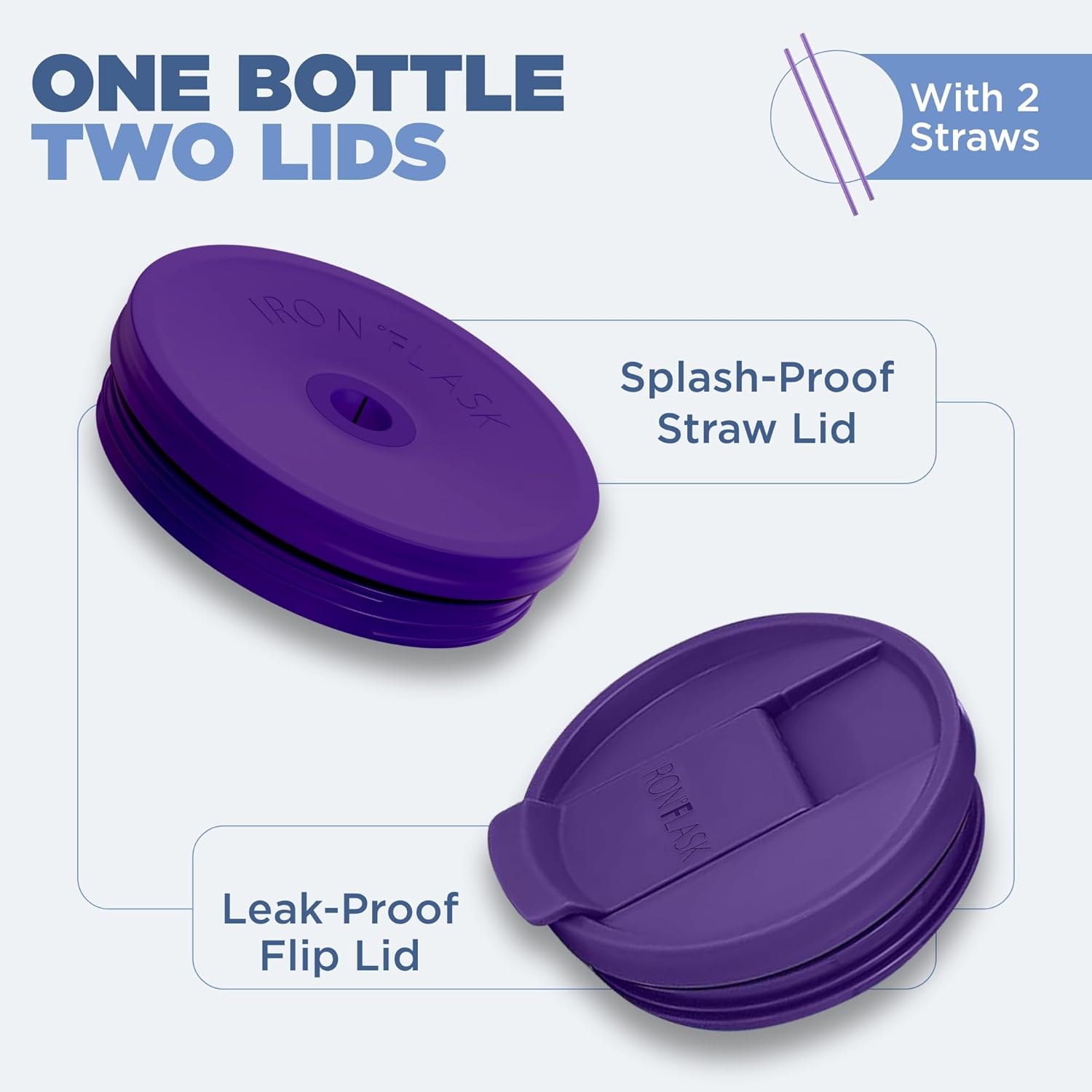 IRON °FLASK Co-Pilot Insulated Mug w/Straw & Flip Cap Lids - Cup Holder Bottle for Hot, Cold Drink - Leak-Proof - Water, Coffee Portable Travel Mug - Lavender, 50 Oz