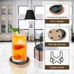 Wood Coasters Set of 4 with Holder, Cewiru Cup Mat for Drinks, Absorbent Coasters with Felt Insert for Coffee Table Protection, Modern Style Home Dining Table Decor, 4.3" Black