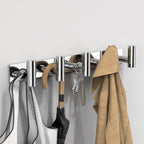 VAEHOLD Hat and Coat Wall Mount Rack - Hooks for Robes, Bags, Keys, and Towels - Bathroom Towel Hanger Organizer (Polished Chrome, “T“ Shape 5 Hooks 2 Pack)