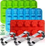 Dog Paw and Bone Molds,Non-Stick Food Grade Silicone Dog Treats Molds for Chocolate, Candy - Set of 6