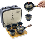 LURRIER Porcelain Chinese Gongfu Tea Set,Portable Teapot Set with 360 Rotation Tea maker and Infuser,Portable All in One Gift Bag for Travel,Home,Gifting,Outdoor and Office (Floral Blue)