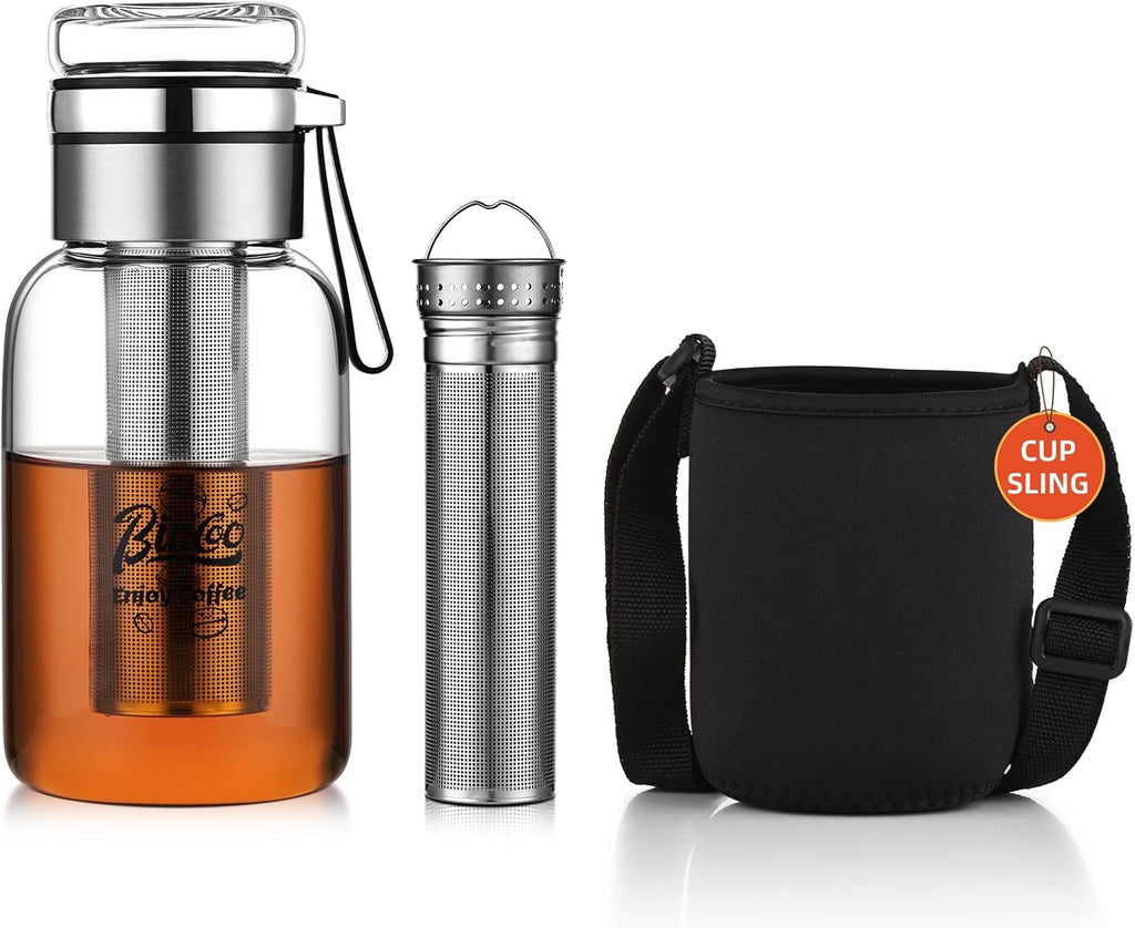 Glass Cold Brew Coffee Maker with Extended Fine Mesh Filter, Tea Infuser Bottle Iced Coffee Maker with Thick Borosilicate Glass (500ml/17oz)