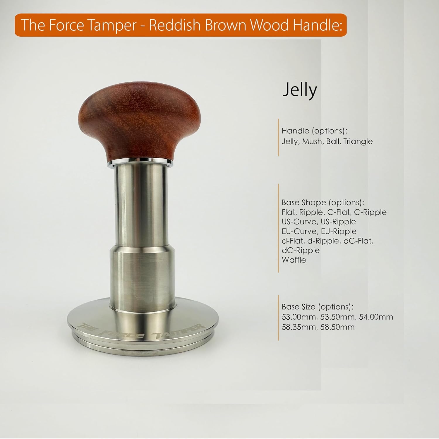 The Force Tamper Automatic Impact Adjustable Constant Pressure and Autoleveling Coffee Tamper Reddish Brown Jellyfish Wooden Handle Set Pro (Standard Set, 54.00mm)
